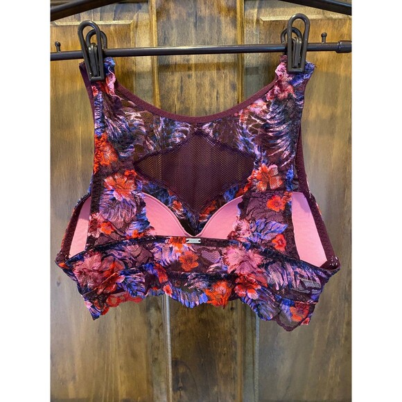 Victoria Secret Bralette Bra  Sz Small Black Pink Purple Lace Razorback Lingerie - Picture 7 of 12